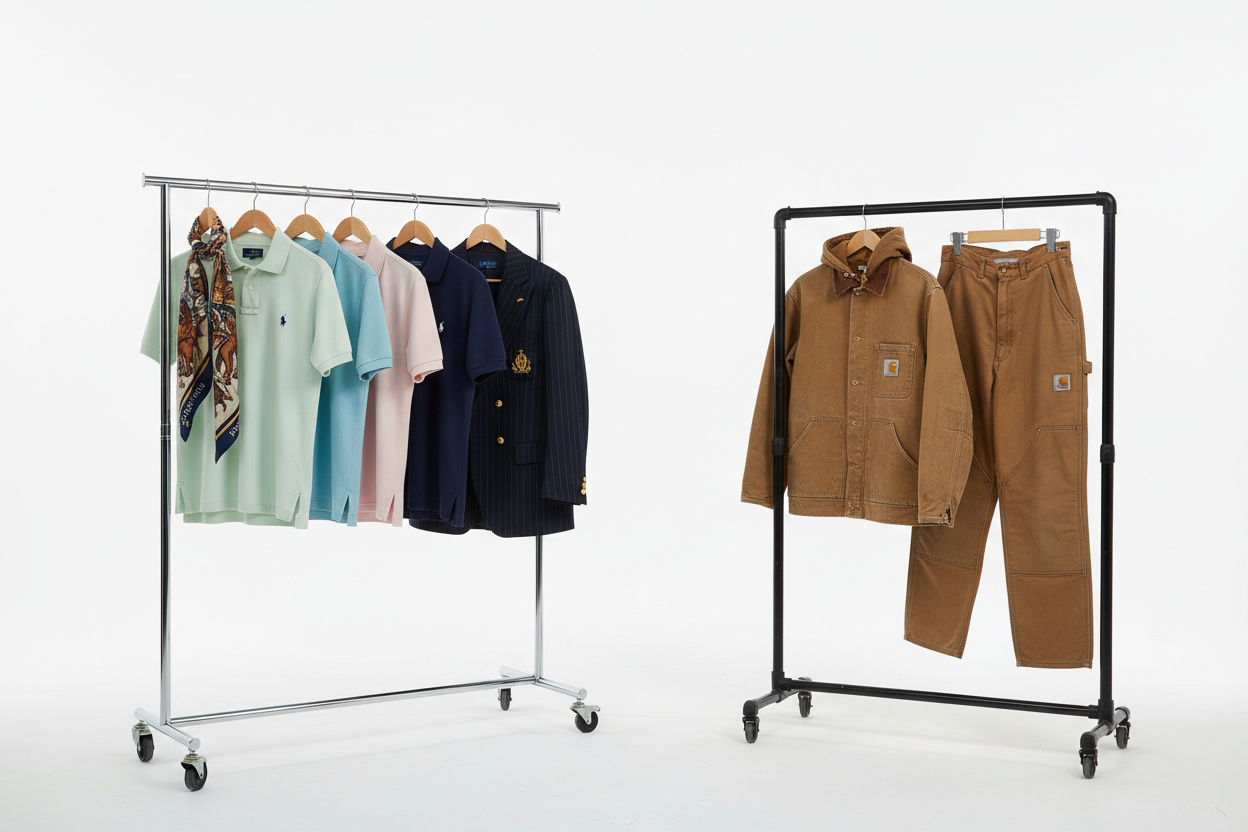 achtergornd kleur moet wit zijn en je moet duidelijk alle merken zien dus ralph lauren en carhartt 