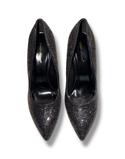 ideal Shoes zwarte glitter hakken maat:40/41